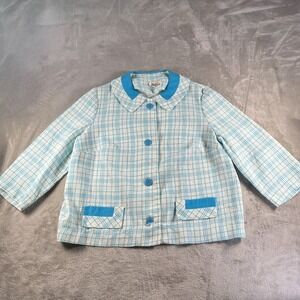 Vintage 60s Forever Young Girls 10/12 Swing Coat Blue Plaid Seersucker Spring